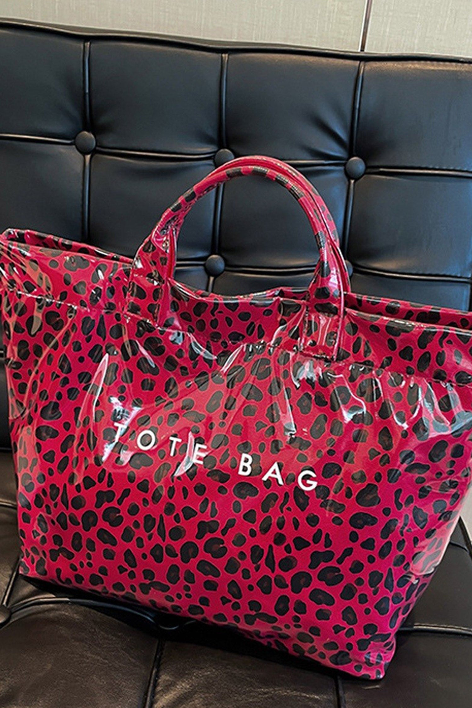 Fiery Red Leopard Print Travel Tote Bag