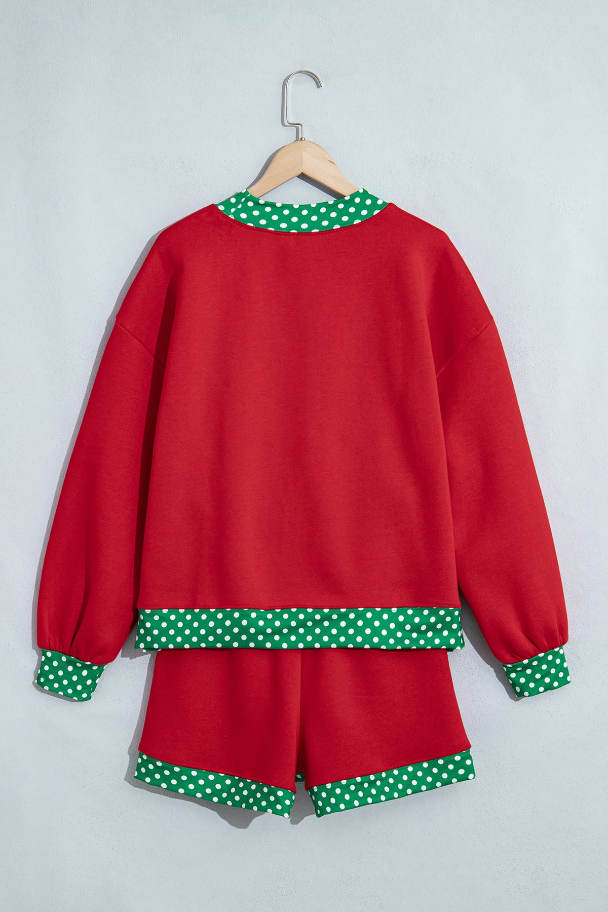 Fiery Red Gingham Trim Baggy Pullover 2pcs Short Set