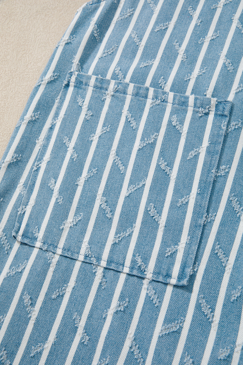 Myosotis Striped Distressed Ruffled Wide Leg Denim Overalls