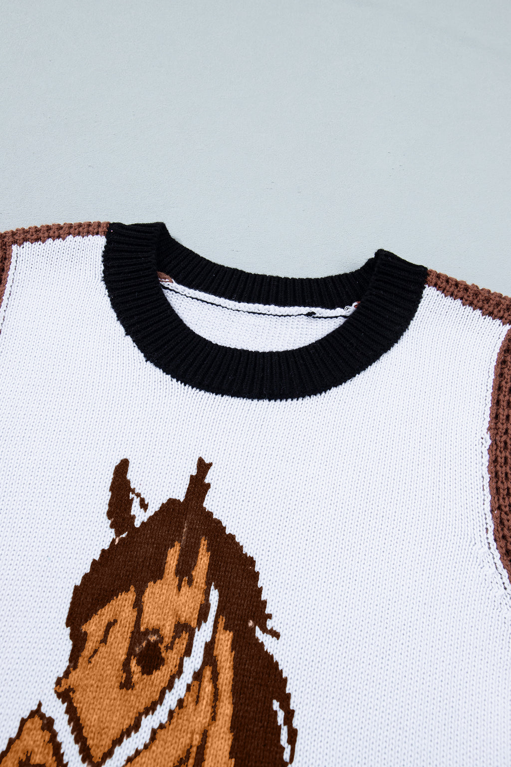 White Western Horse Head Colorblock Trim Sweater Vest