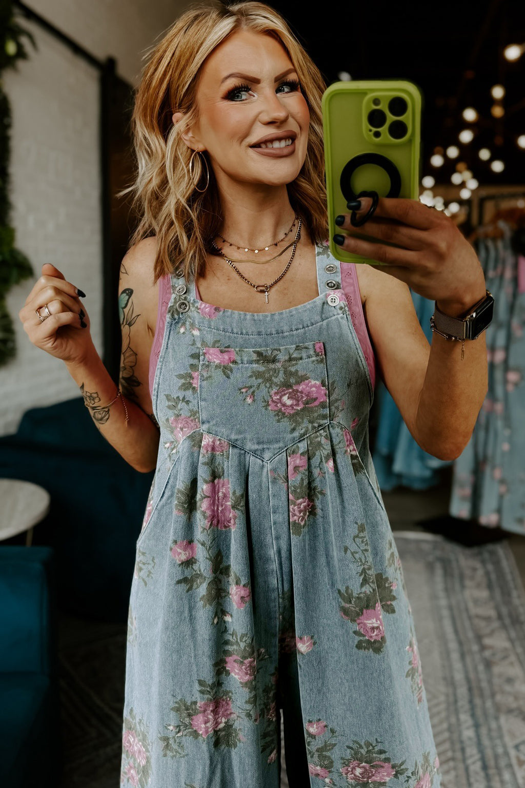 Beau Blue Floral Print Pleated High Waist Wide Leg Denim Jumpsuit