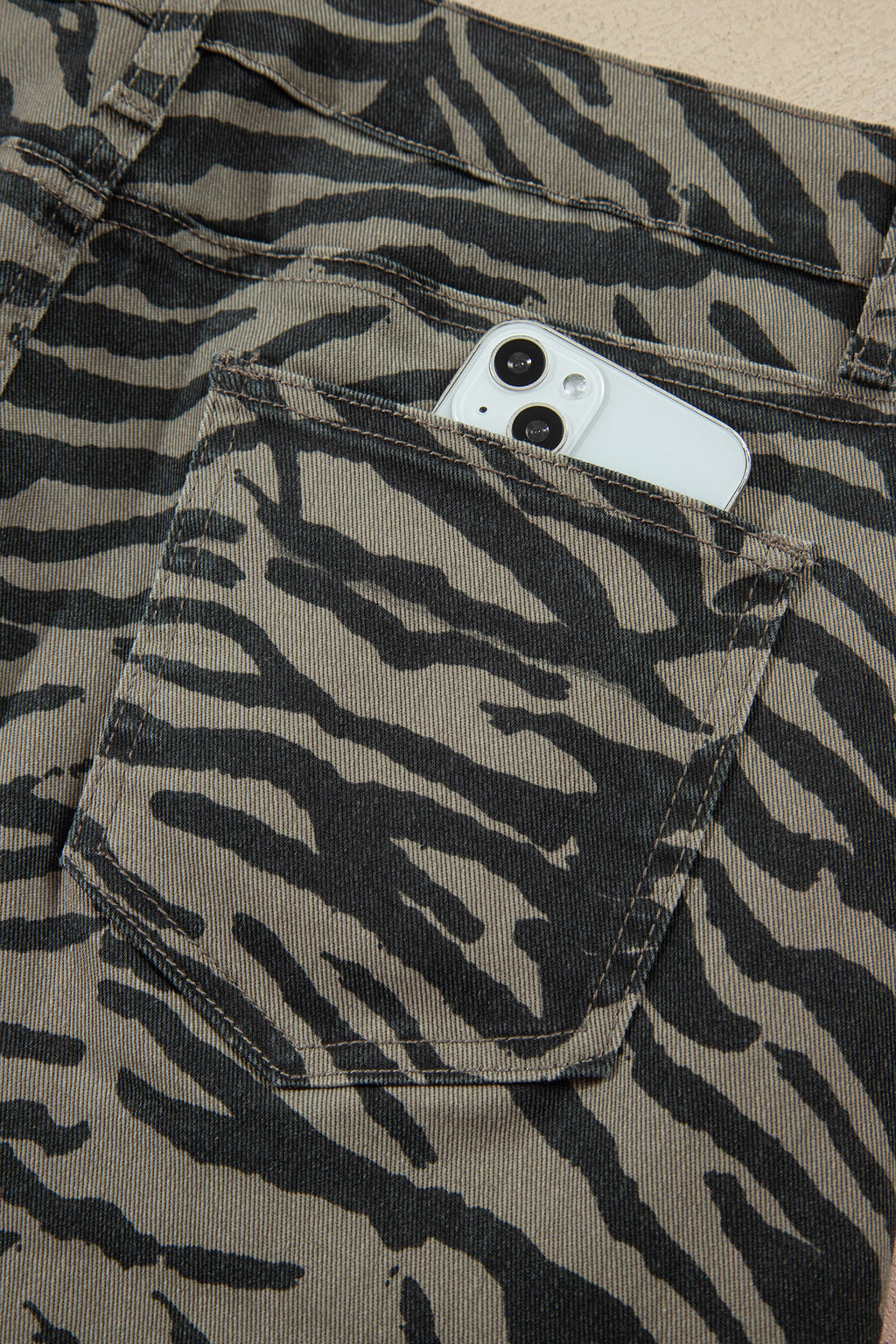 Brown Leopard Print Frayed Edge Denim Skirt Long Casual Daily Wear