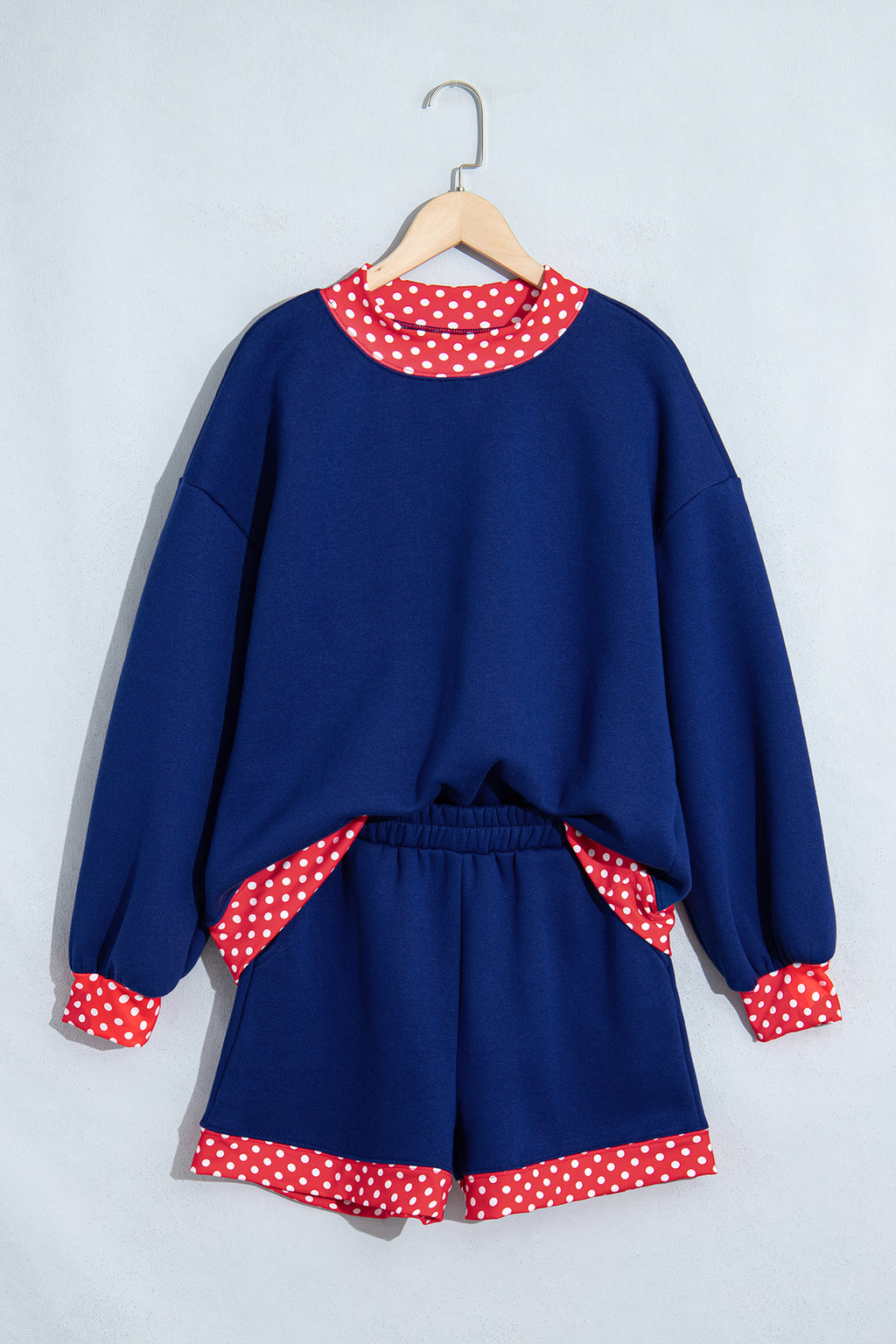 Fiery Red Gingham Trim Baggy Pullover 2pcs Short Set