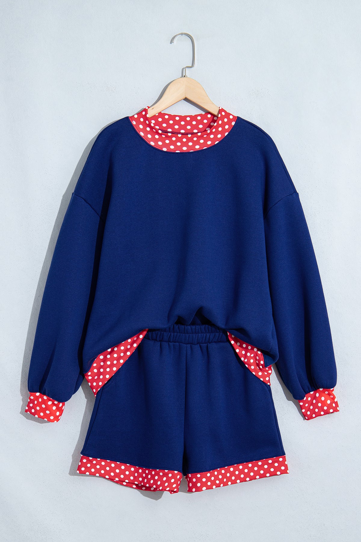 Fiery Red Gingham Trim Baggy Pullover 2pcs Short Set