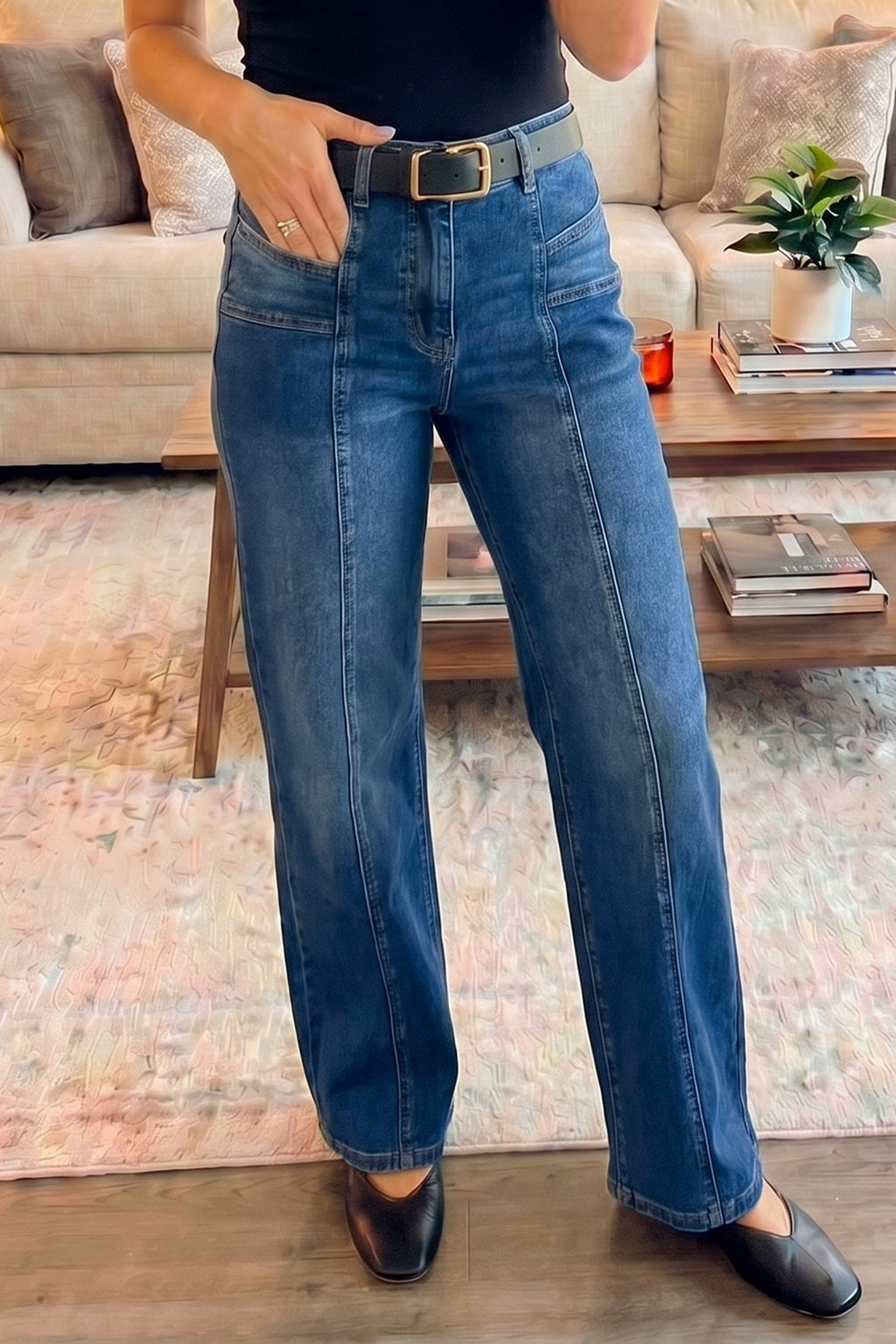 Sky Blue Tailored Seam Detail Womens Shift Jeans