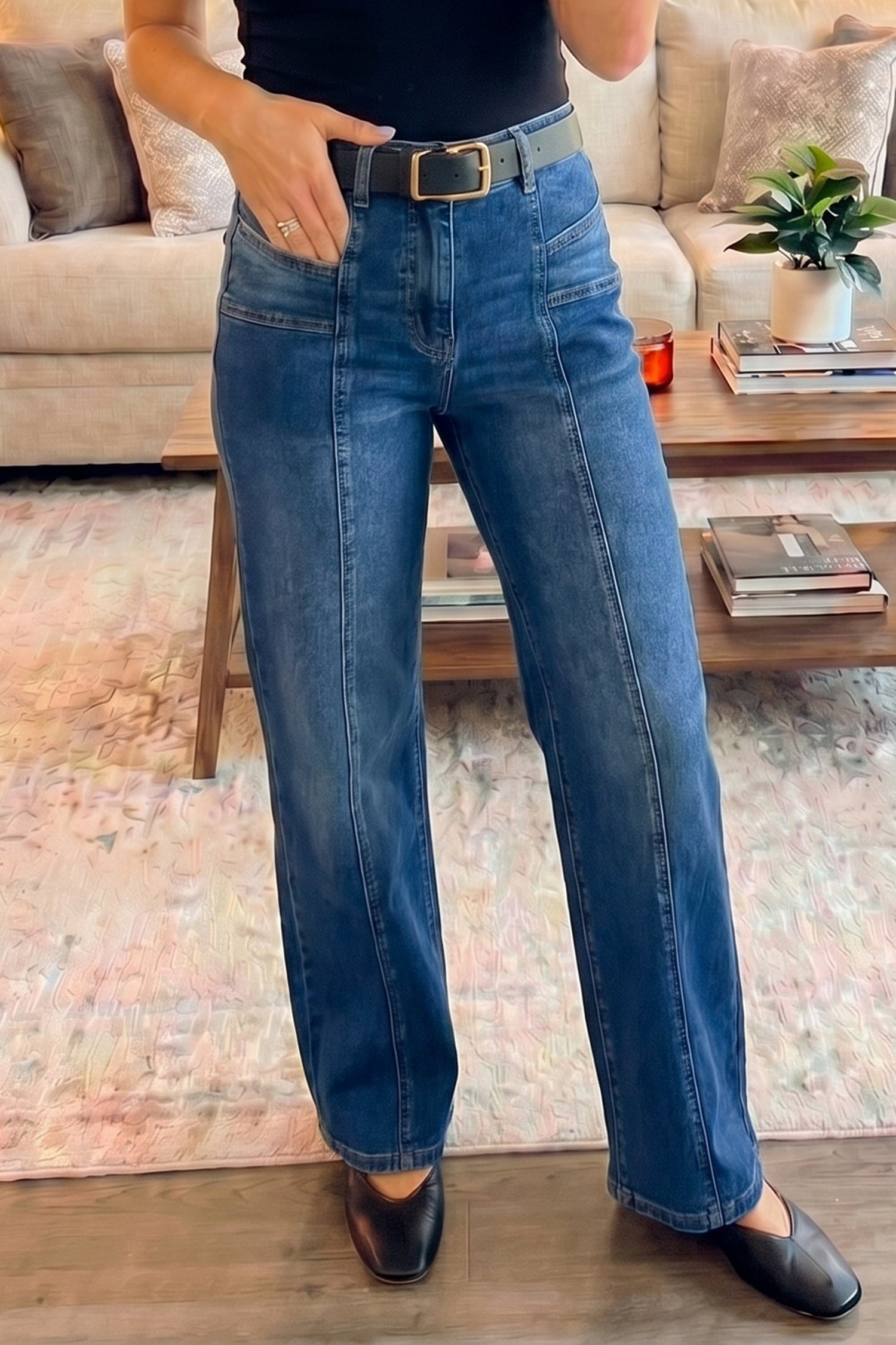 Sky Blue Tailored Seam Detail Womens Shift Jeans