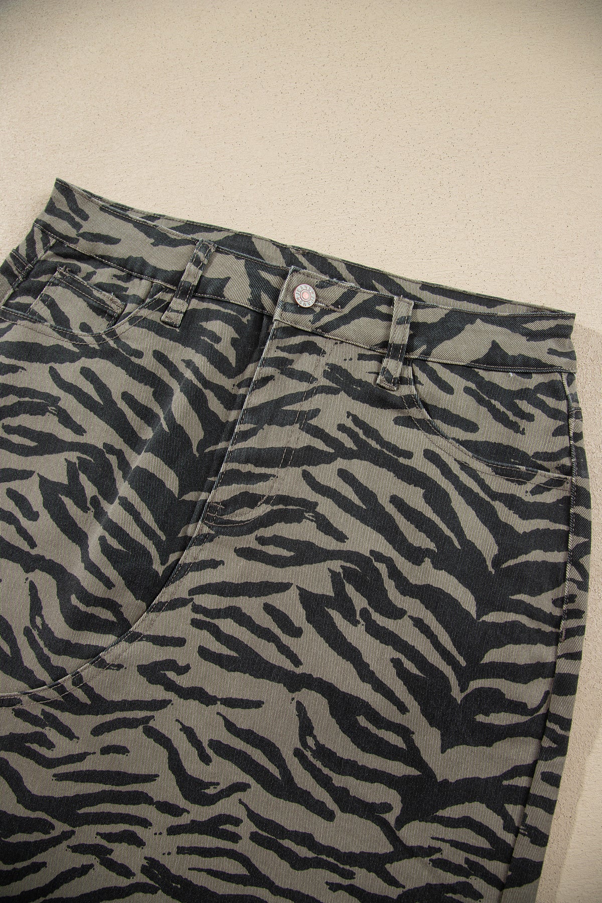 Brown Leopard Print Frayed Edge Denim Skirt Long Casual Daily Wear