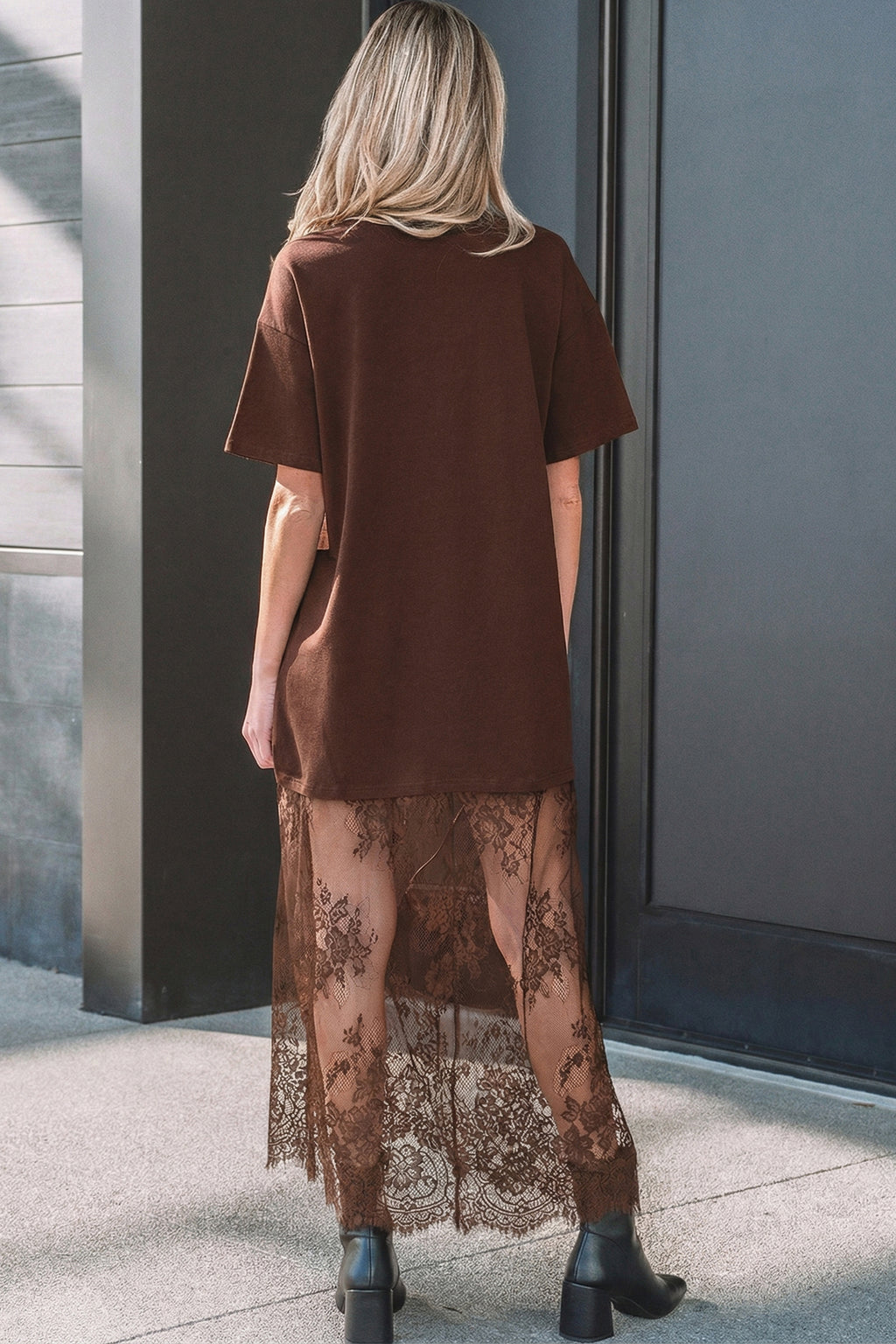 Red Sandalwood Floral Patchwork Short Sleeve T Shirt Loose Maxi Dress