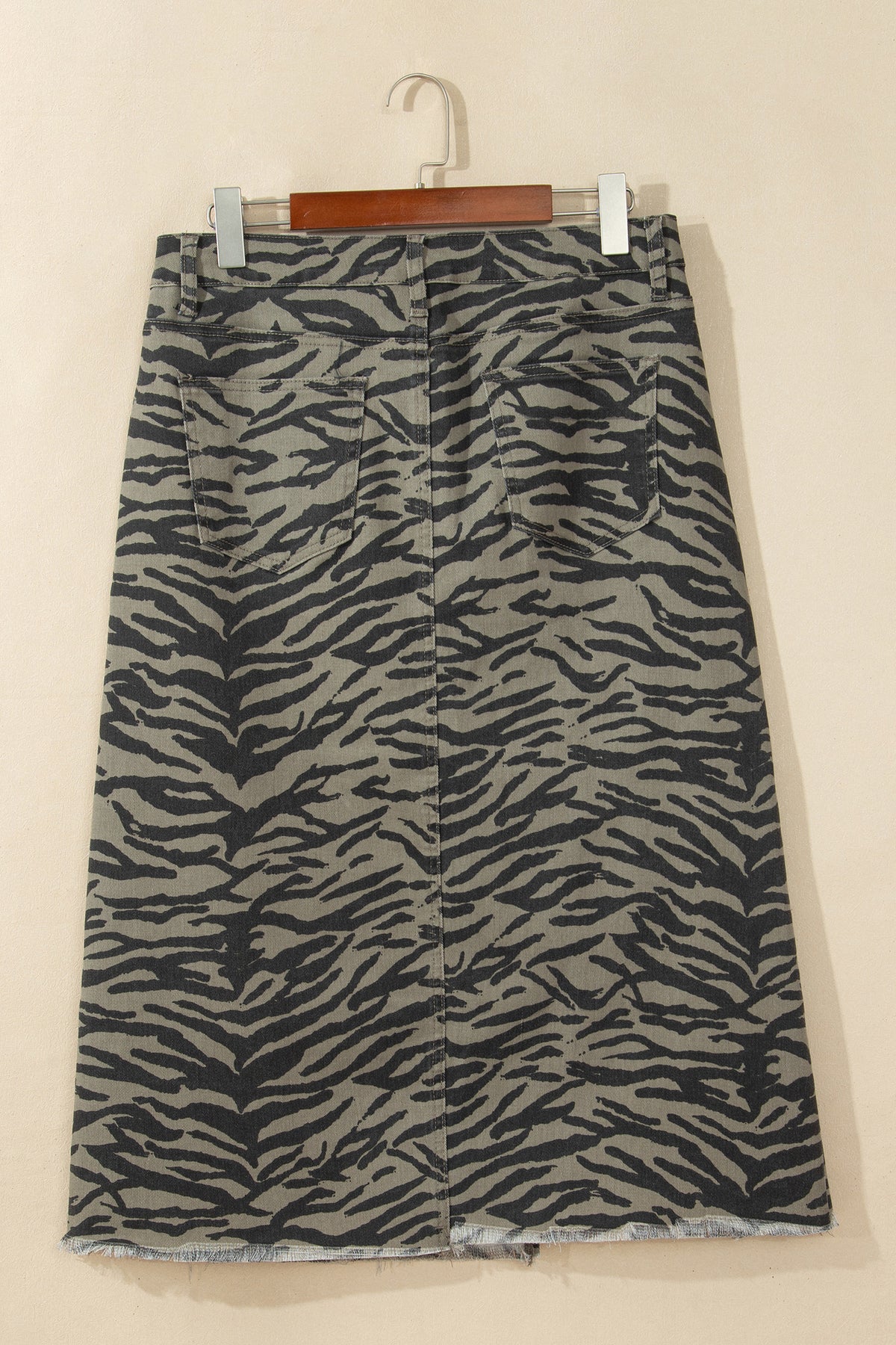 Brown Leopard Print Frayed Edge Denim Skirt Long Casual Daily Wear