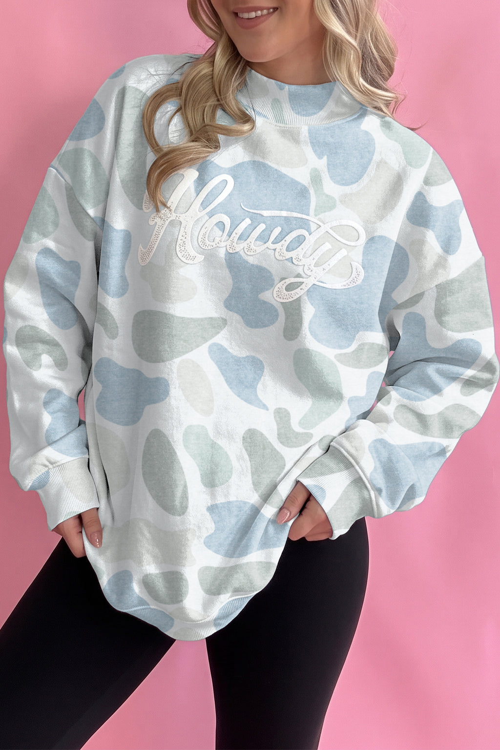 Multicolour Camo Print Howdy Western Style Baggy Pullover Sweatshirt