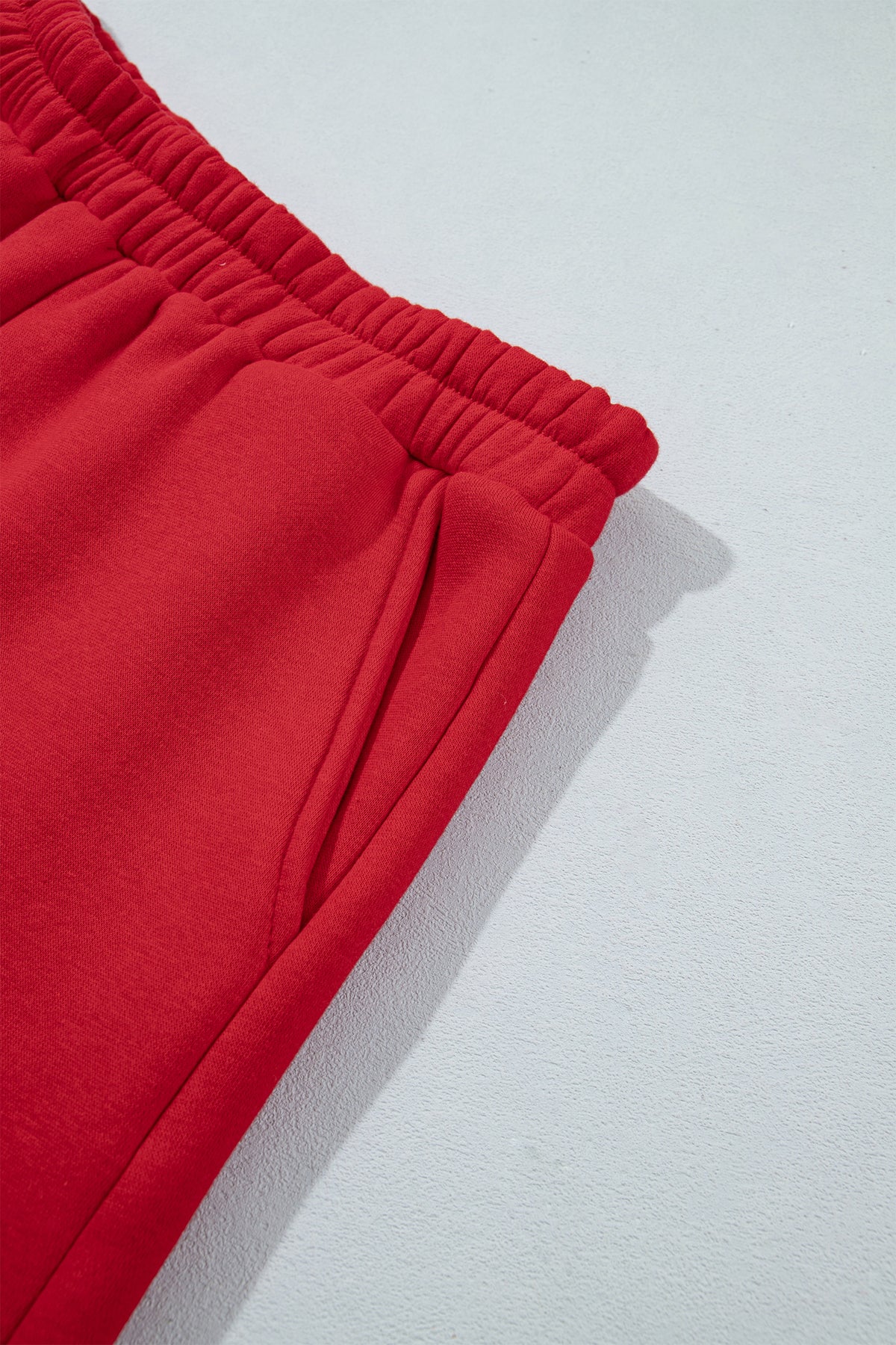 Fiery Red Gingham Trim Baggy Pullover 2pcs Short Set