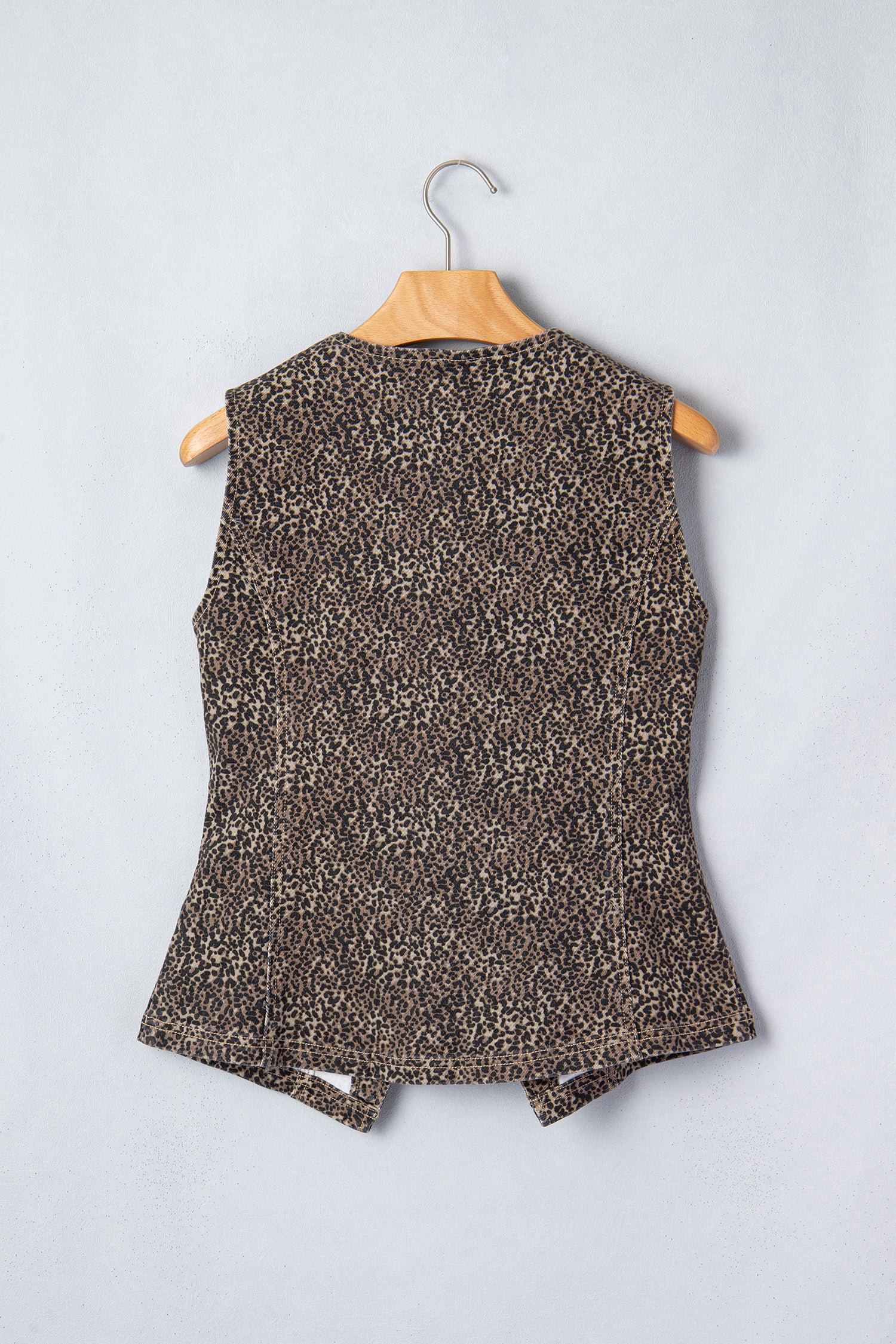 Brown Leopard Print Slim Denim Vest