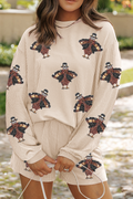 Parchment Thanksgiving Sequined Turkey Corded Knit Loose Fit Shorts Set