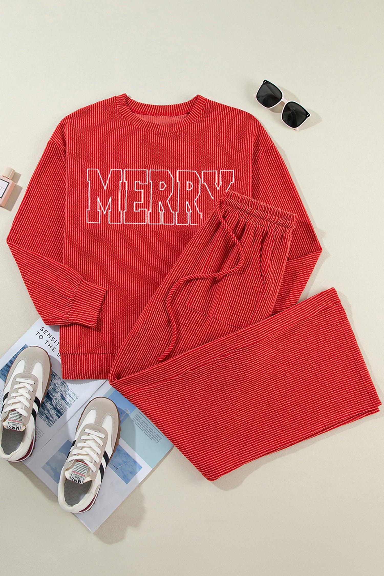 Evergreen JOLLY Corded Long Sleeve Top and Pockets Pants Set