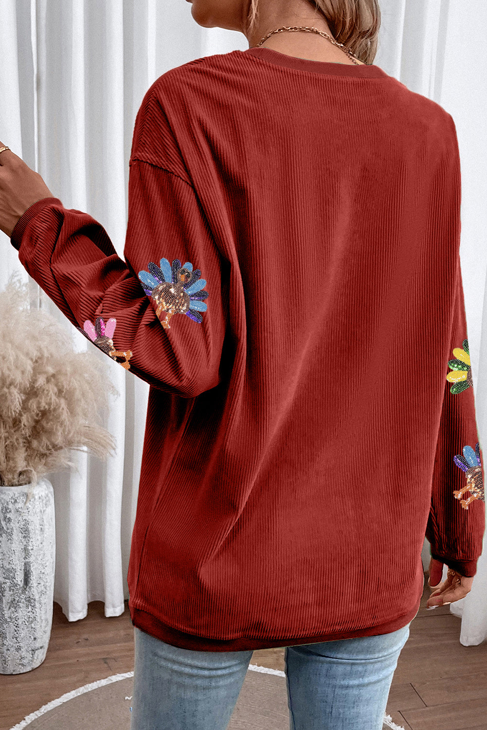 Apricot Turkey Graphic Corded Baggy Sweatshirt