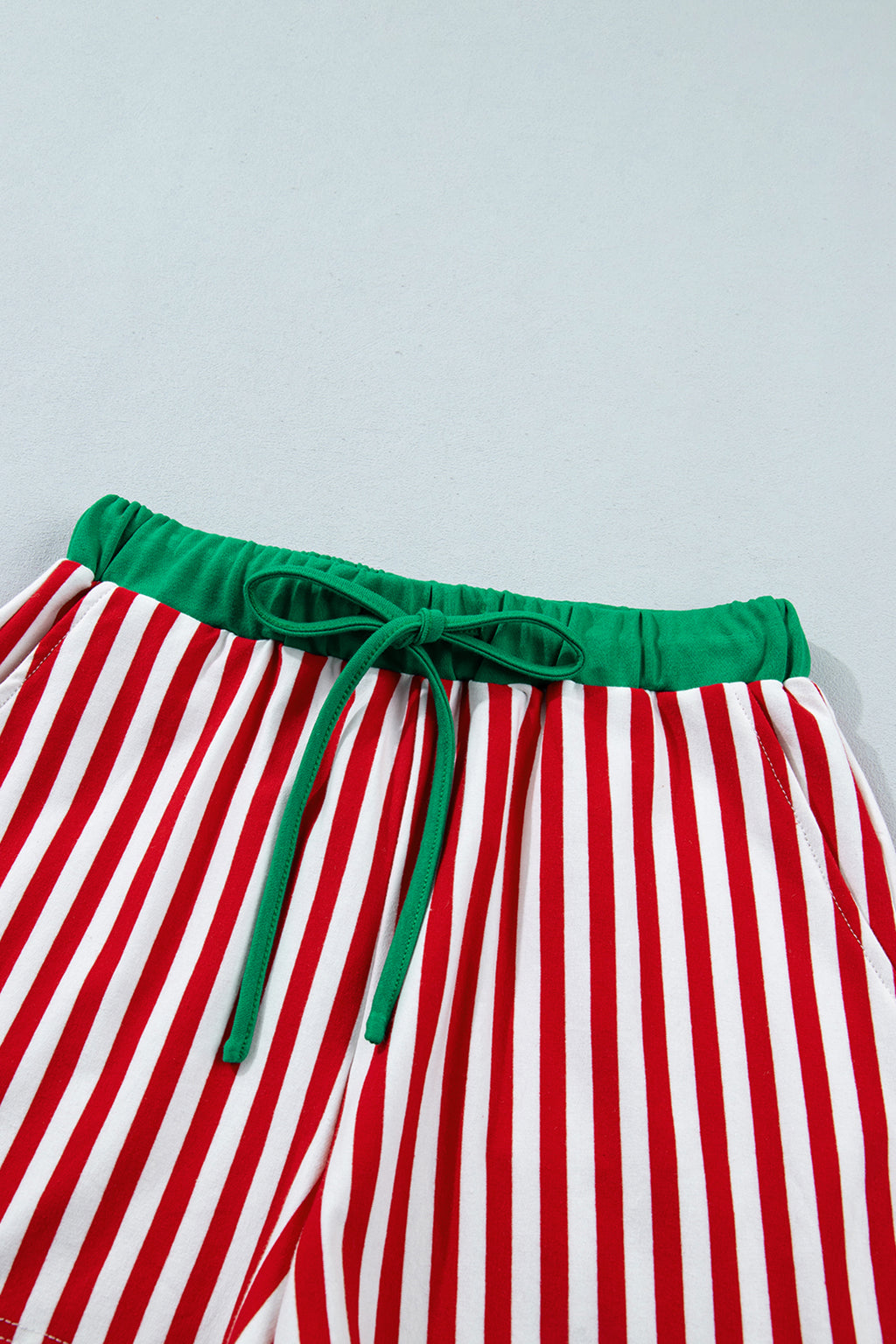 Red Stripe Colorblock Trim Polo Collar Drawstring Elastic Waist Band Casual 2pcs Outfit
