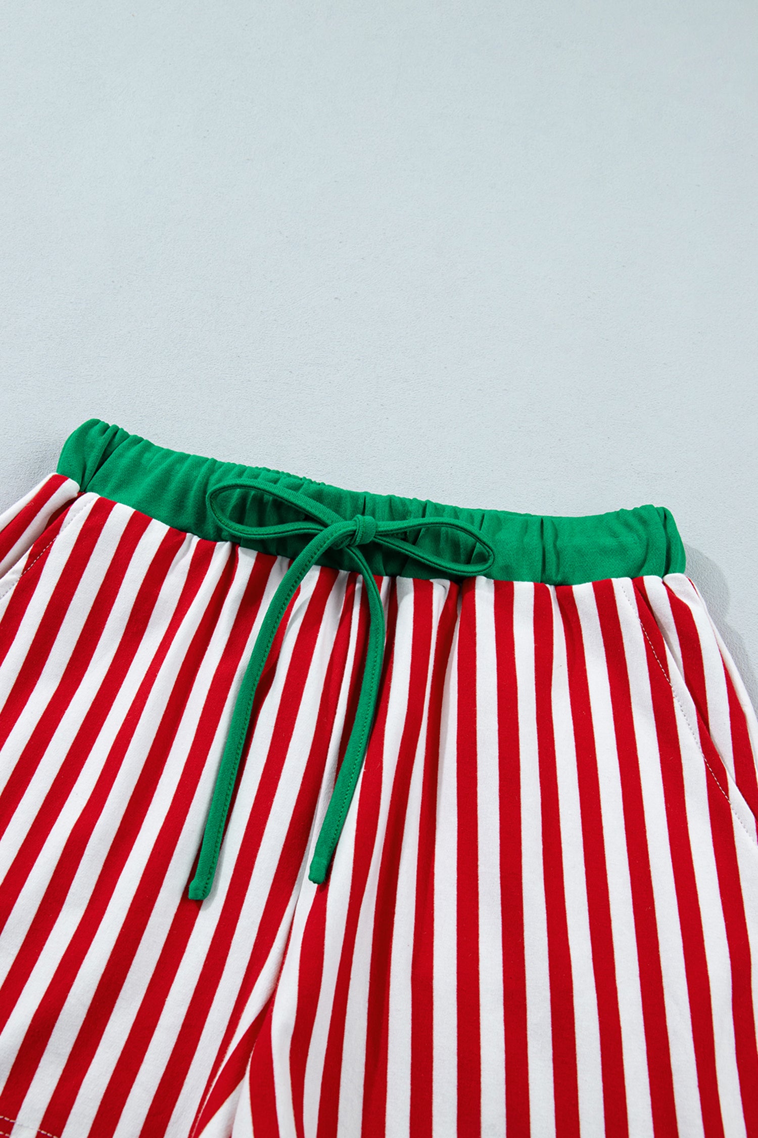 Red Stripe Colorblock Trim Polo Collar Drawstring Elastic Waist Band Casual 2pcs Outfit