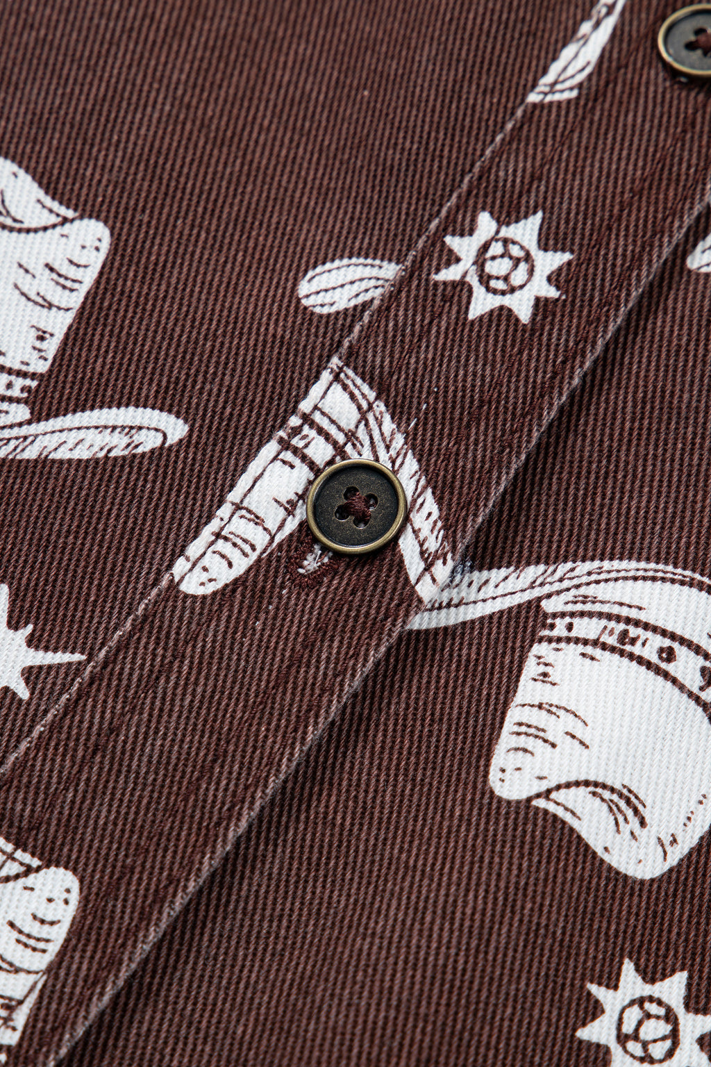 Brown Cowgirl Hats Boots Cactus Print Raw Edge Button Down Short Denim Dress