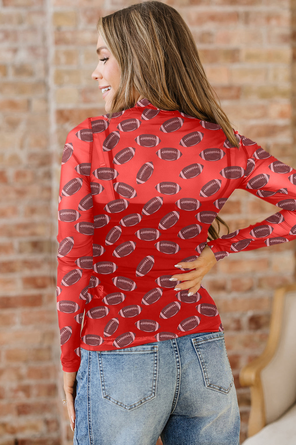 Black Baseball Game Day Sheer Mesh Long Sleeve Top