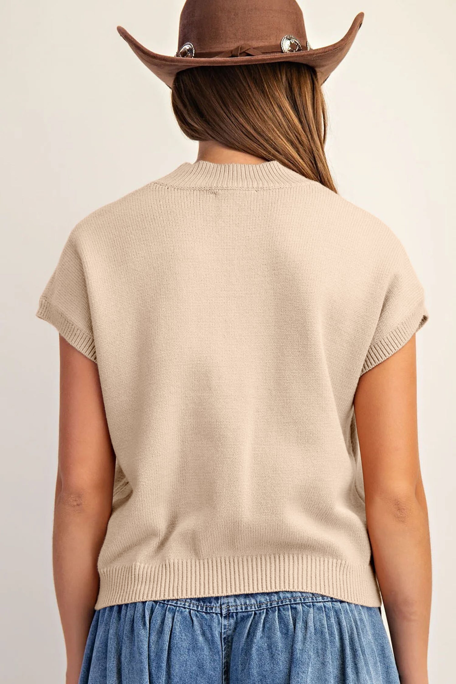 Bright Green Corded Horseshoes Ribbed Trim Mock Neck Short Sleeve Sweater